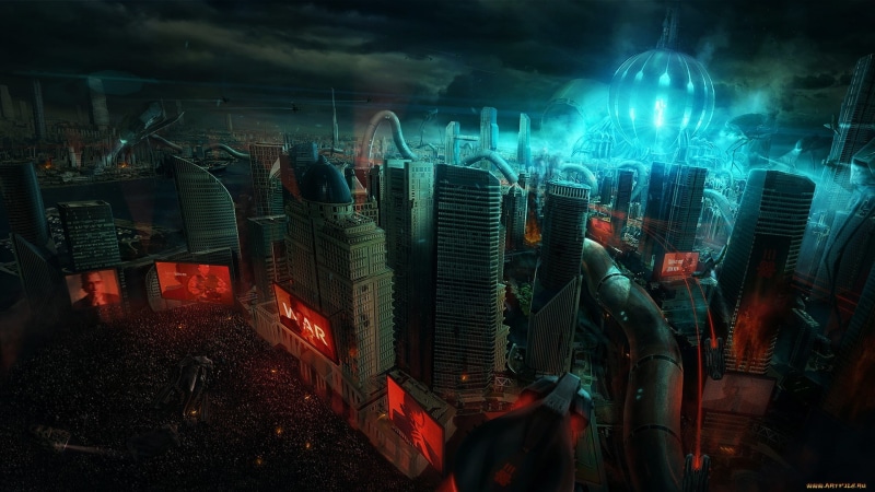 fantasy, people, adult, war, technology, modern, built structure, 1920x1080 px, 1080P, computer monitor, aliens, digital composite, men, futuristic, illuminated