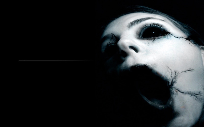 headshot, horror, young adult, 720P, mouth open, facial hair, body part, studio shot, black background, adult, contemplation, spooky, portrait, human face