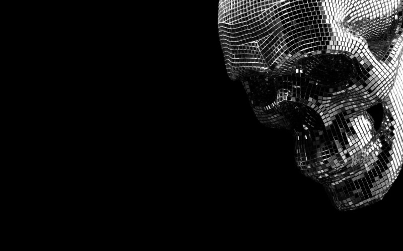design, spooky, pixels, digital art, black background, fantasy art, pattern, studio shot, 720P, technology, body part, pixelized, built structure, gray