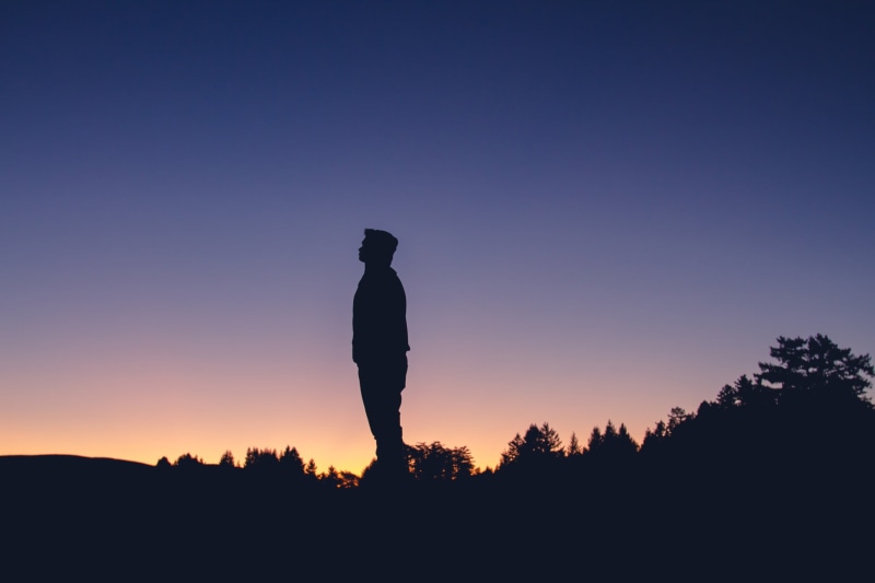 photo, adult, sky, rear view, copy space, guy, silhouette, only men, adults only, land, dusk, beauty in nature, outdoors, field, man, standing, 1080P