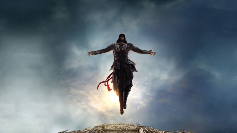 4K, arms outstretched, adult, religion, human arm, mid-air, nature, movies, creed, full length, cloud - sky, Assassins Creed, day, assassin