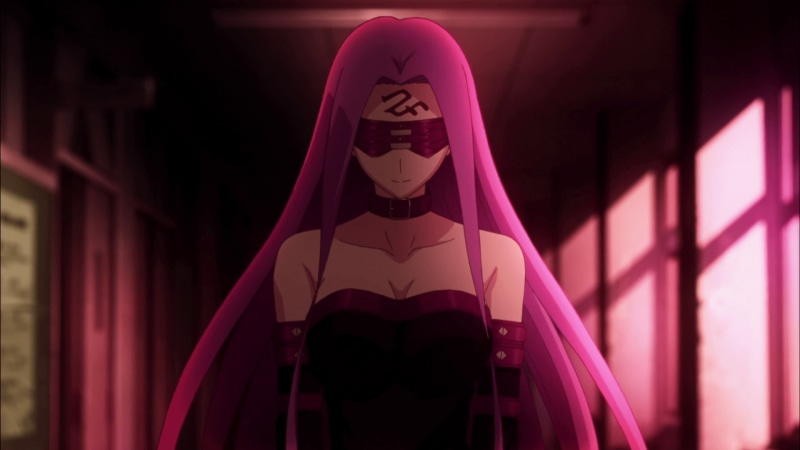 Fate/Stay Night: Unlimited Blade Works, religion, fantasy weapon, real people, purple hair, architecture, red, belief, building, Rider (Fate/Stay Night)