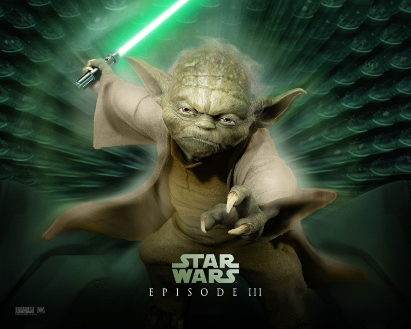 Jedi, social issues, casual clothing, Yoda, Green Lightsaber, communication, one person, star, front view, adult, holding, portrait, poster, Lightsaber