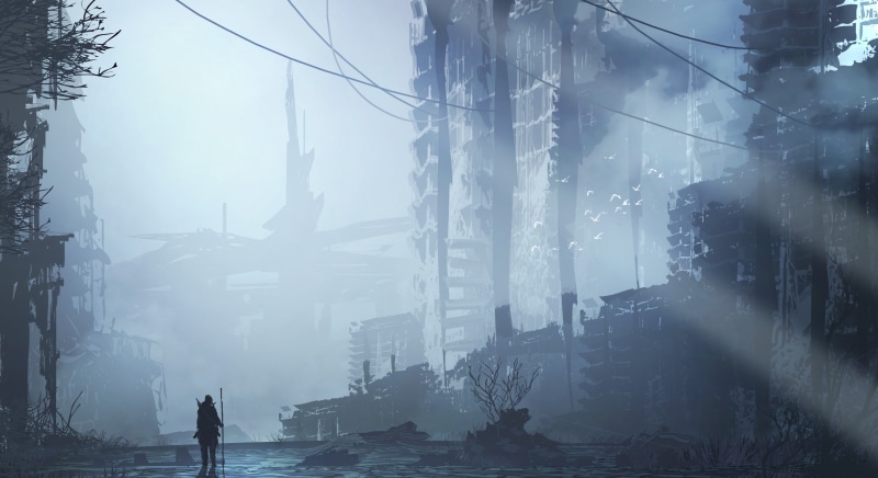 forest, illustration, urban Scene, dark, cityscape, 2K, real people, fear, hazy, standing, plant, city, fog, cold temperature, backgrounds, tree, cold - Temperature