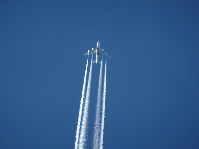 flight, Contrail, white, passenger aircraft, vapor trail, height, on the move, no people, airplane, motion, mode of transportation, cloud - sky, smoke - physical structure
