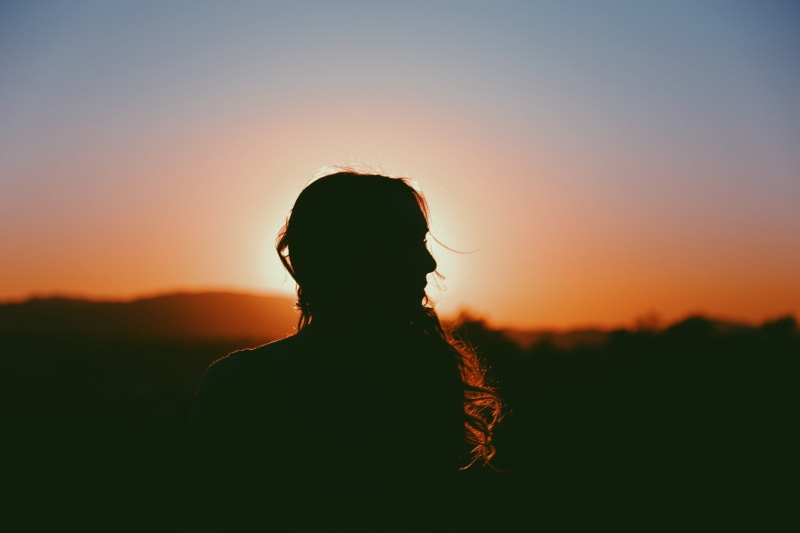 landscape, silhouette, adult, long hair, people, looking, lifestyles, adults only, standing, woman, orange color, real people, one person, one woman only
