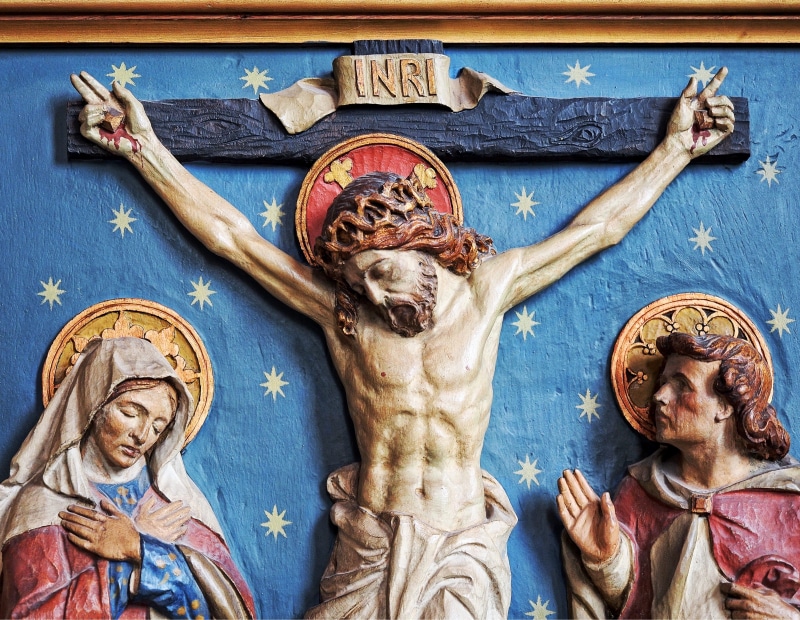 god, redemption, crucifixion, art and craft, day, female likeness, belief, christianity, wall - building feature, forgive, mural, no people, cross, resurrection