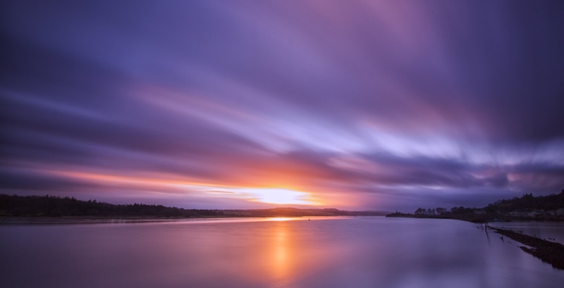 River Clyde, dusk, long exposure, reflection, purple, landscape, water, purple sunset, night, Bowling, body of water, nature, sky, 4K, basin, body, sunset