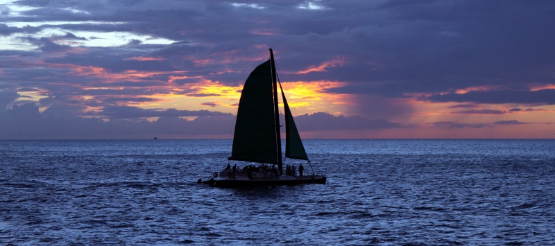 water, boat, dark  cloud, sail  boat, Sunset, Sailing, nautical Vessel, nature, sea, cloudy, vacations, 4K, yacht, body of water, travel, sailboat, HNL