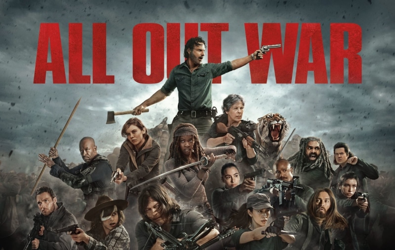 arms raised, limb, Carl Grimes, young men, aggression, Carol Peletier, large group of people, TV Show, human arm, real people, mid adult, gun, Rosita Espinosa