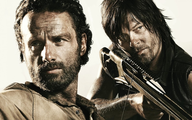 aggression, 2K, musician, adult, people, hairstyle, playing, real people, Andrew Lincoln, facial hair, human Face, indoors, holding, two people, walking