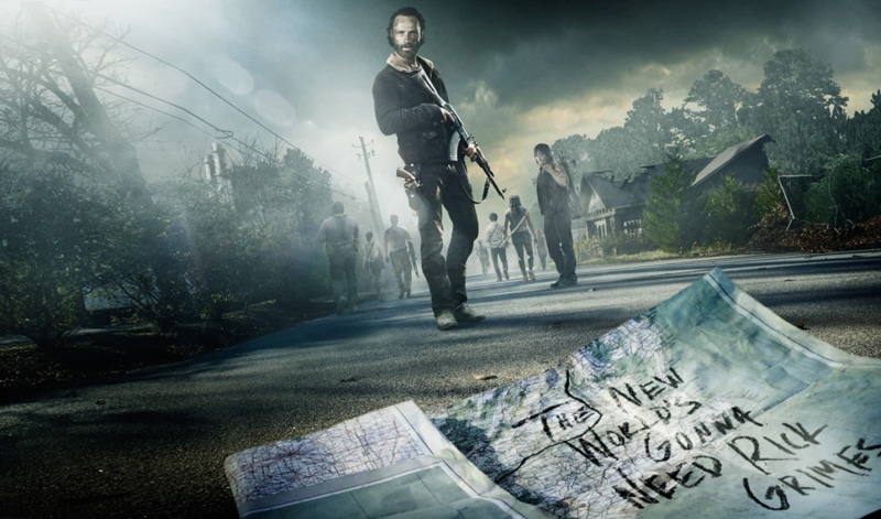 Carl Grimes, architecture, dust, digital, 720P, full length, adult, walking, Maggie Greene, destruction, Daryl Dixon, communication, smoke - physical structure