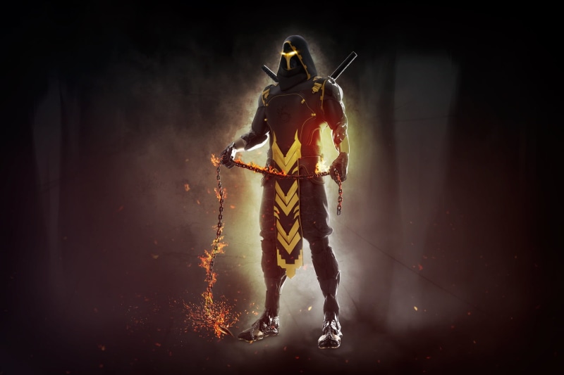 aggression, holding, illuminated, sports helmet, sport, event, stadium, headwear, black background, Mortal Kombat, studio shot, smoke - physical structure