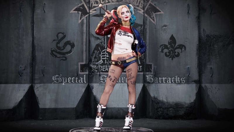 one person, standing, fashion, architecture, women, adult, hairstyle, front view, portrait, movies, harley quinn, shoe, young adult, 2016 movies, lifestyles