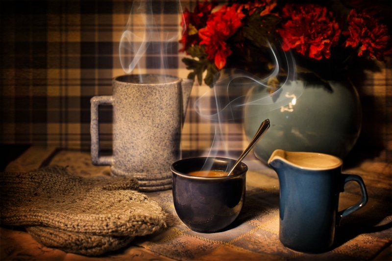 close-up, refreshment, coffee, flowering plant, coffee cup, crockery, 5K, warm, cozy, coffee - drink, nature, tea, no people, breakfast, loaf of bread