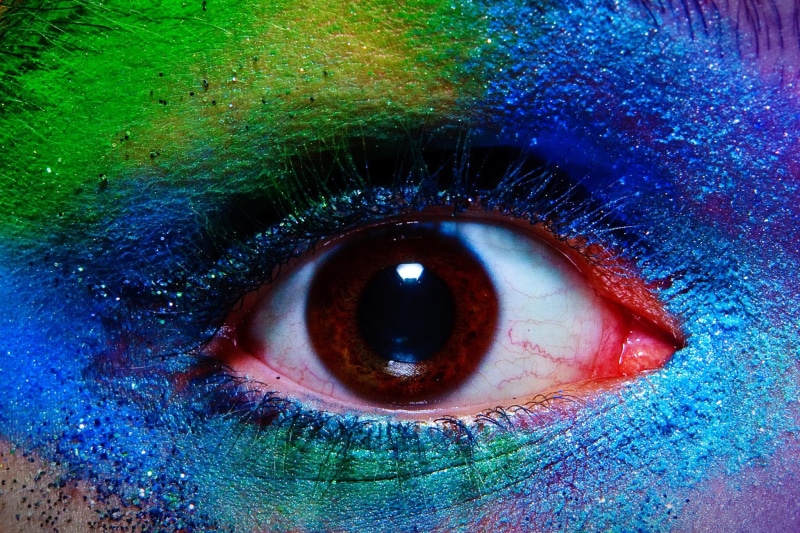 multi Colored, eyeshadow, coloured, people, eye, close, art, motley, girl, backgrounds, fashion, colored, 1080P, belka, macro, макро, green, close-up