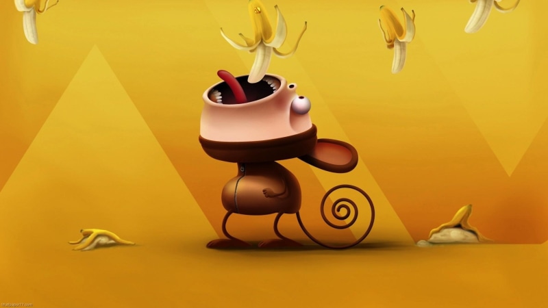 funny, monkey, bananas, eating, 1080P, fun