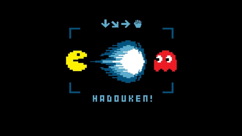 black, artwork, minimalistic, pacman, art, background, fun, x, hd, 1080P, hadouken
