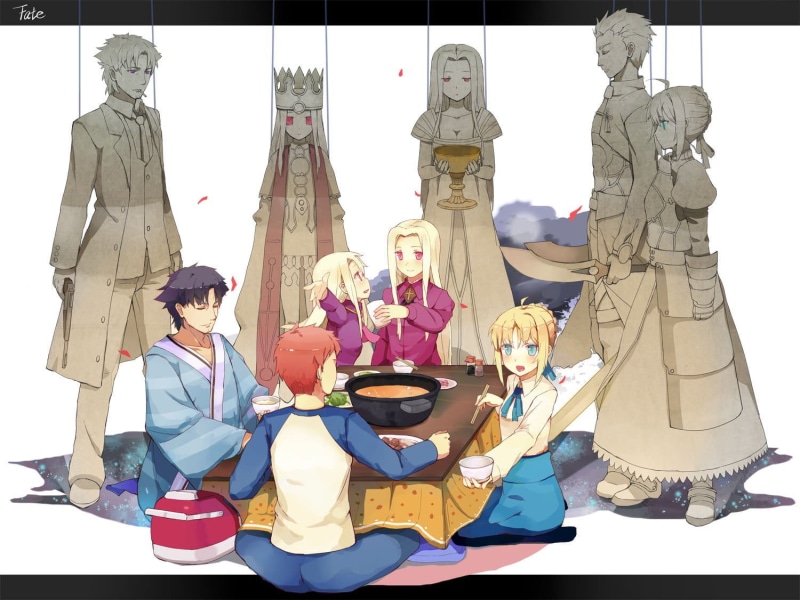 anime, day, creativity, art and craft, human representation, real people, girl, Fate Series, Fate/Zero, Shirou Emiya, Illyasviel von Einzbern, Irisviel von Einzbern