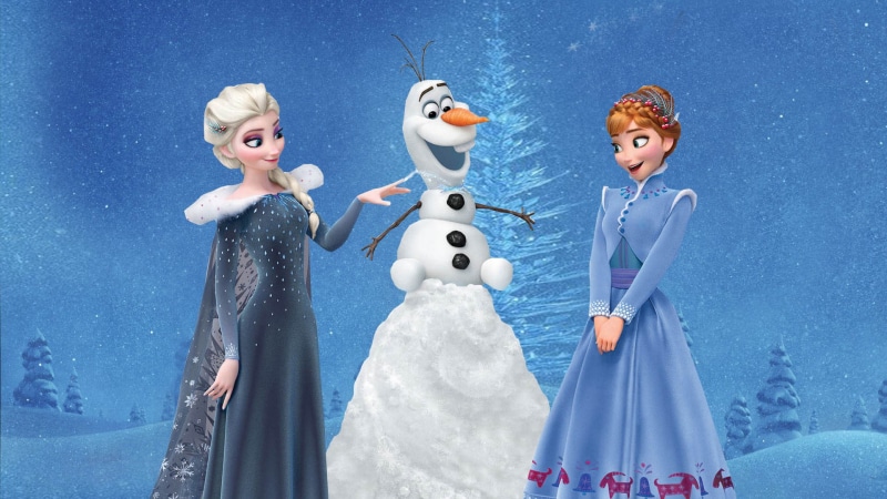 female likeness, Frozen, women, Elsa, Anna, toy, blue, nature, representation, togetherness, human representation, event, blue background, snowman, wedding