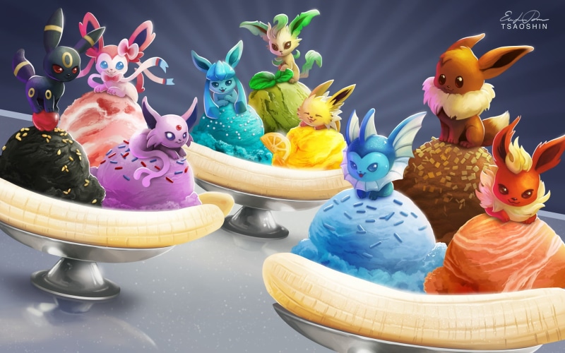 Espeon (Pokémon), Glaceon (Pokémon), Eeveelutions, Vaporeon (Pokémon), 1080P, Pokémon, Ice Cream, Leafeon (Pokémon), Sylveon (Pokémon), Flareon (Pokémon)