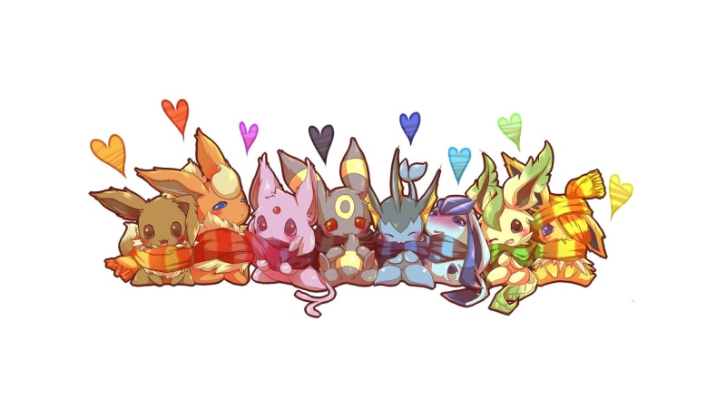 white background, cut out, arts culture and entertainment, Leafeon (Pokémon), representation, Glaceon (Pokémon), Eeveelutions, indoors, creativity, still life