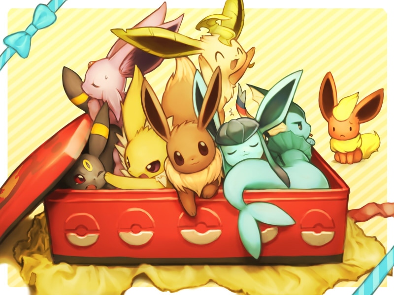 jolteon, umbreon, eevee, fuchisa, sylveon, pokemon, flareon, leafeon, vaporeon, wink, sleeping, espeon, 720P, glaceon