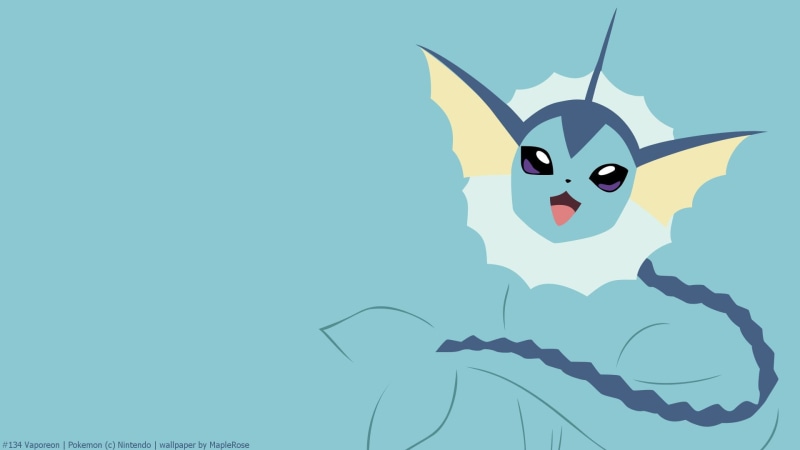 vaporeon, Eeveelutions, Pokémon, Minimalist, illustration, Purple Eyes, 1080P, pokemon, Pointed Ears, Vaporeon (Pokémon), Tail