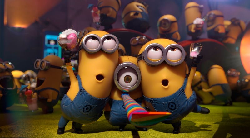 large group of objects, music, incidental people, despicable me 2, 2K, focus on foreground, creativity, minions, celebration, minion, outdoors, musical equipment