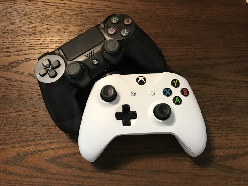 sony, Controller, surface, technology, still life, 4K, wood - material, game, keypad, remote control, gamepad, white, black color, equipment, table, controller