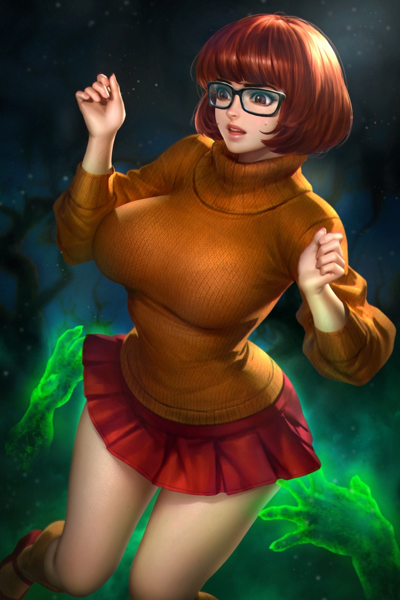 2K, short hair, NeoArtCorE (artist), women, brunette, digital art, thighs, fan art, drawing, illustration, Scooby-Doo, Velma Dinkley, artwork, portrait