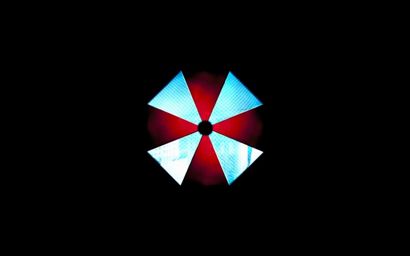 geometric shape, Resident Evil, creativity, illuminated, single object, glass - material, 1080P, pattern, indoors, Umbrella Corporation, reflection, vibrant color