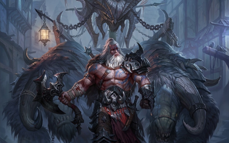 fantasy art, Diablo III, human representation, celebration, sculpture, low angle view, built structure, representation, indoors, art and craft, no people