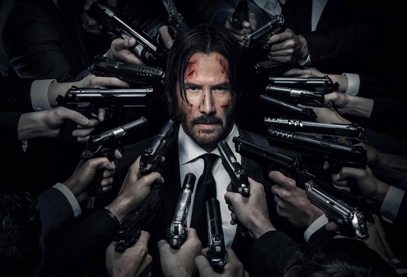gun, facial hair, wick, human hand, portrait, men, beard, adult, people, hand, Keanu Reeves, black Color, John Wick: Chapter Two, handgun, fashion, rifle