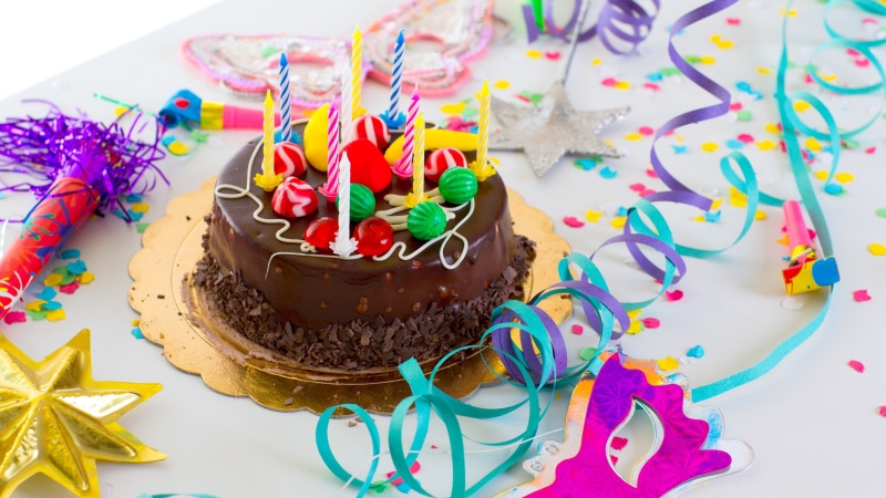 Happy, 4K, Cake, Candles, Ribbon, Chocolate, Colored, Birthday
