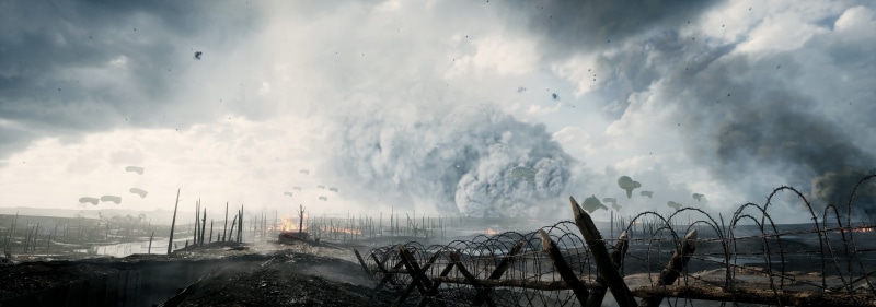 Battlefield 1, scenics - nature, outdoors, landscape, building exterior, video games, city, smoke - physical structure, sunbeam, sky, architecture, 5K