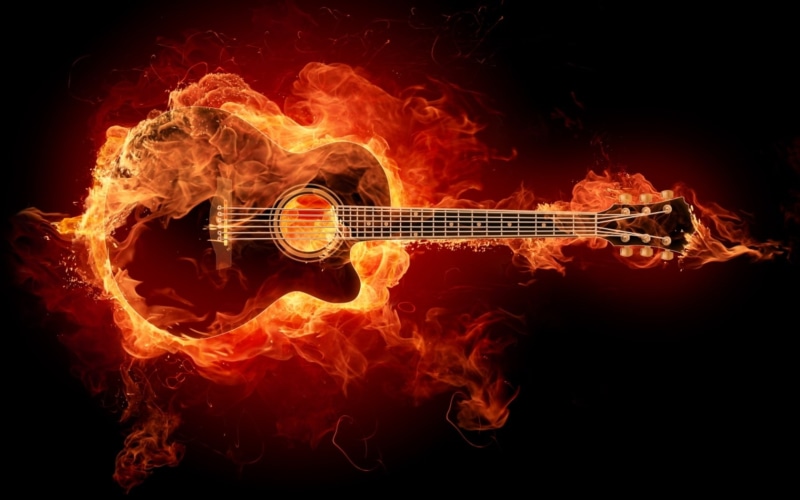 hd, 720P, music, acoustic, flame, fire, guitar