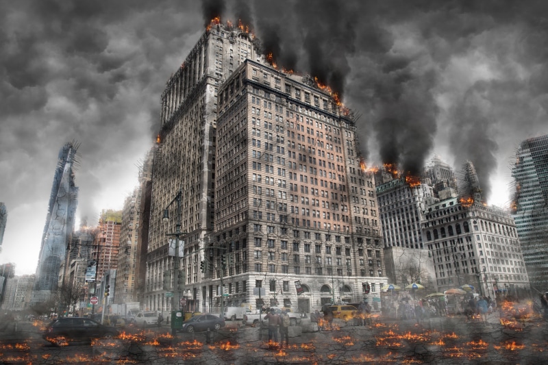 fire, illuminated, sky, motion, office building exterior, city, nuclear, smoke, conflict, destruction, catastrophe, radiation, architecture, storm, building