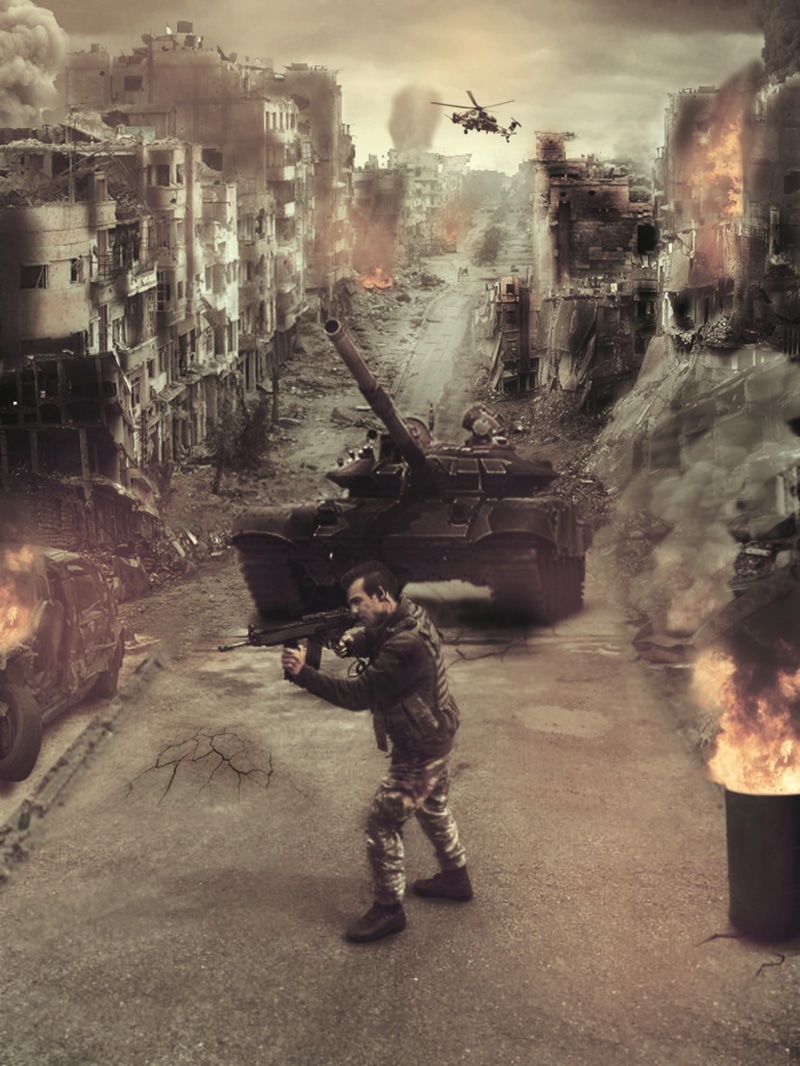 photoshop, armed Forces, war, city, nature, military, smoke - Physical Structure, adult, editing, art design, transportation, manipulation, full length