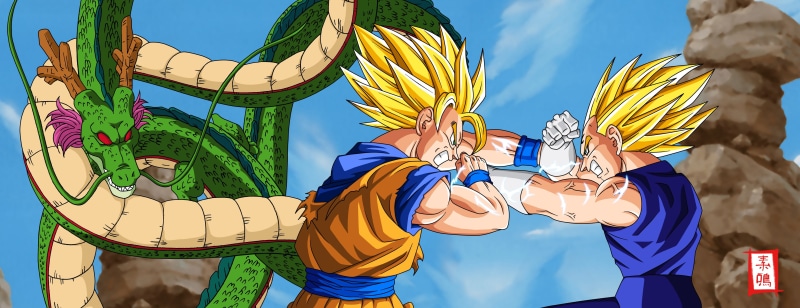 vegeta, goku, traditional festival, Dragon Ball Z, architecture, decoration, dragon, shenron, clothing, blue, males, outdoors, ball, son, multi colored