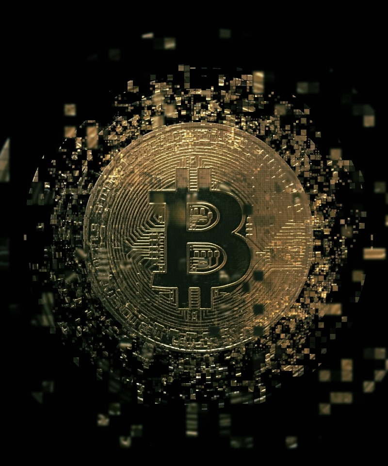 studio shot, built structure, cityscape, geometric shape, city, blockchain, block chain, no people, bitcoin, shape, distorted image, colored, indoors, single object