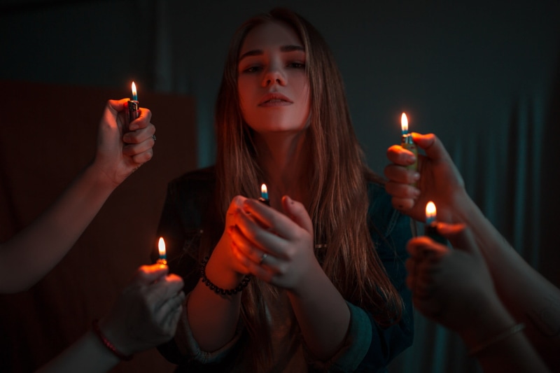 long hair, woman, adult, hand, front view, heat - temperature, holding, fire - natural phenomenon, candle, fire, dark, glowing, portrait, disposable, indoors