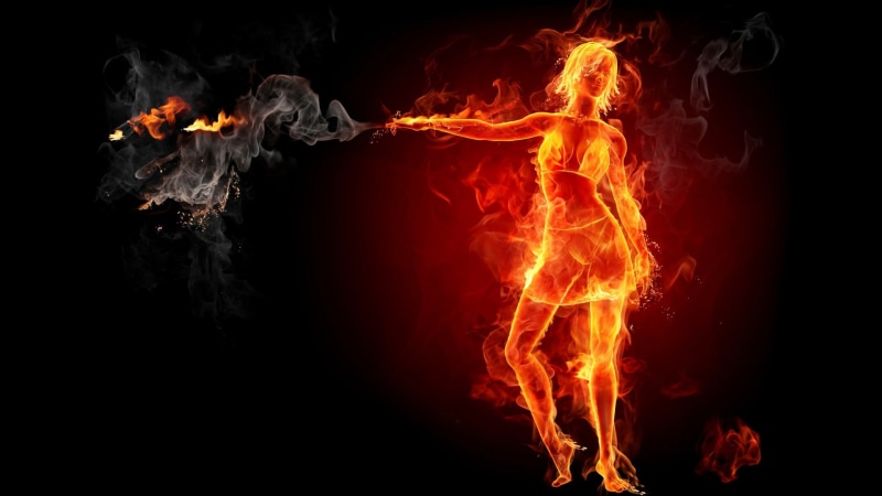 girl, fire, hot, woman, 1080P, artwork, flames
