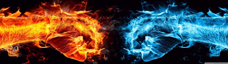 dual, multi, fire, 4K, fist, blue, orange, flamme, multiple, flame, bleu, feu, monitor, screen