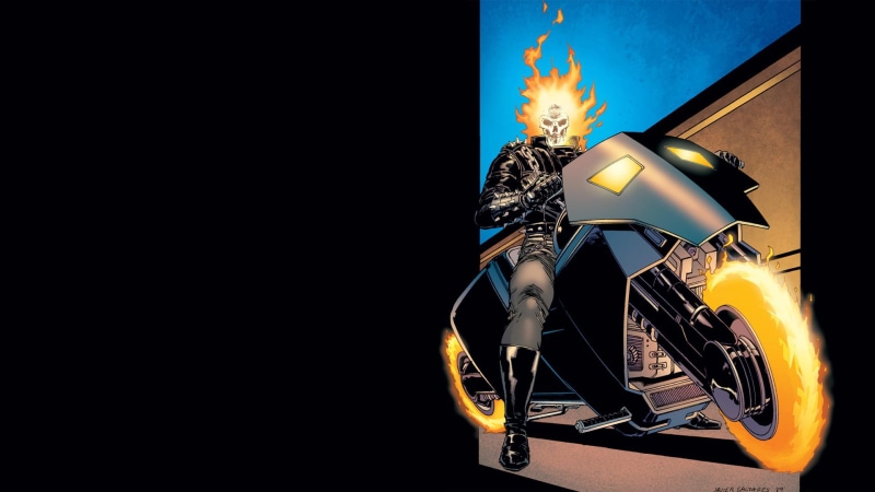 cartoon/comic, ghost, rider, 1080P, black, flame, motorcycle, hd, skull, fire