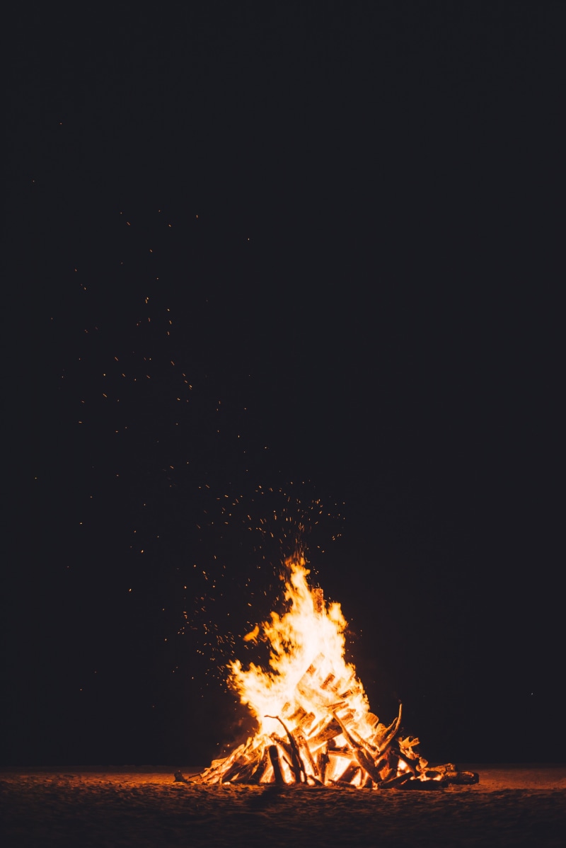 sky, light - natural phenomenon, fire, copy space, nature, illuminated, 5K, orange color, no people, campfire, bonfire, black color, long exposure, burning