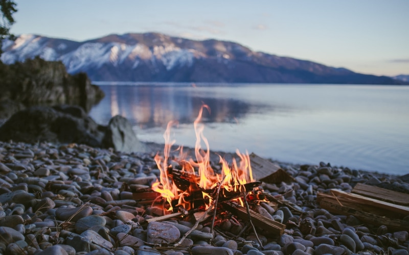 tranquil scene, rock - object, beach, solid, no people, flame, fire - natural phenomenon, fire, beauty in nature, 1080P, outdoors, bonfire, nature, sky
