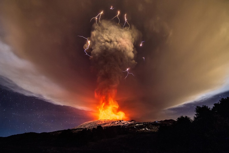 lightning, power in nature, geology, erupting, volcano, illustration, 1080P, fire, heat - temperature, no people, warning sign, outdoors, accidents and disasters