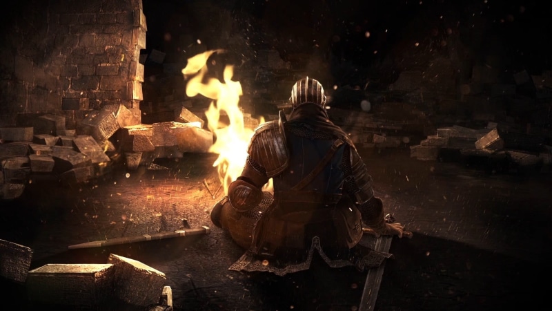 built structure, adult, full length, heat - temperature, swordsman, burning, real people, Demons Souls, digital, warning sign, 1080P, protection, rear view