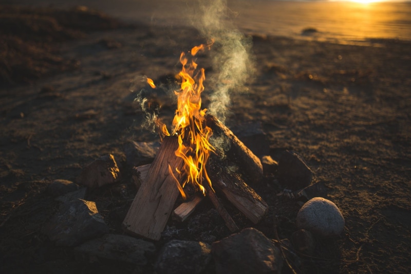 motion, smoke, stone, firewood, heat - temperature, flame, orange color, 1080P, sunset, fire - natural phenomenon, outdoors, no people, burning, fire
